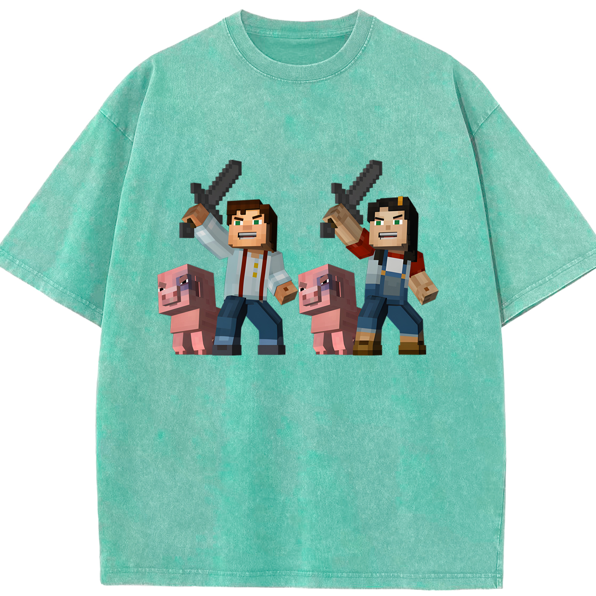（画像用） マインクラフト ブロックの世界 Minecraft MC Block world 綿100% ヴィンテージ風 半袖Tシャツ（フロントプリント）